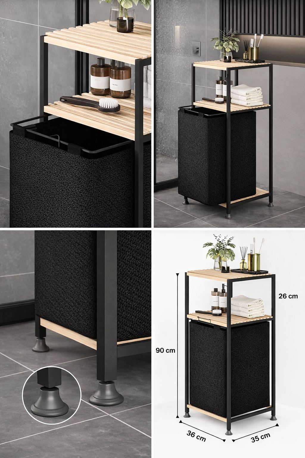 Ahşap Gövdeli 2 Katlı Kirli Çamaşır Sepeti